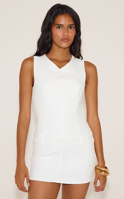 White Tailored Style Stretch Denim Mini Dress
