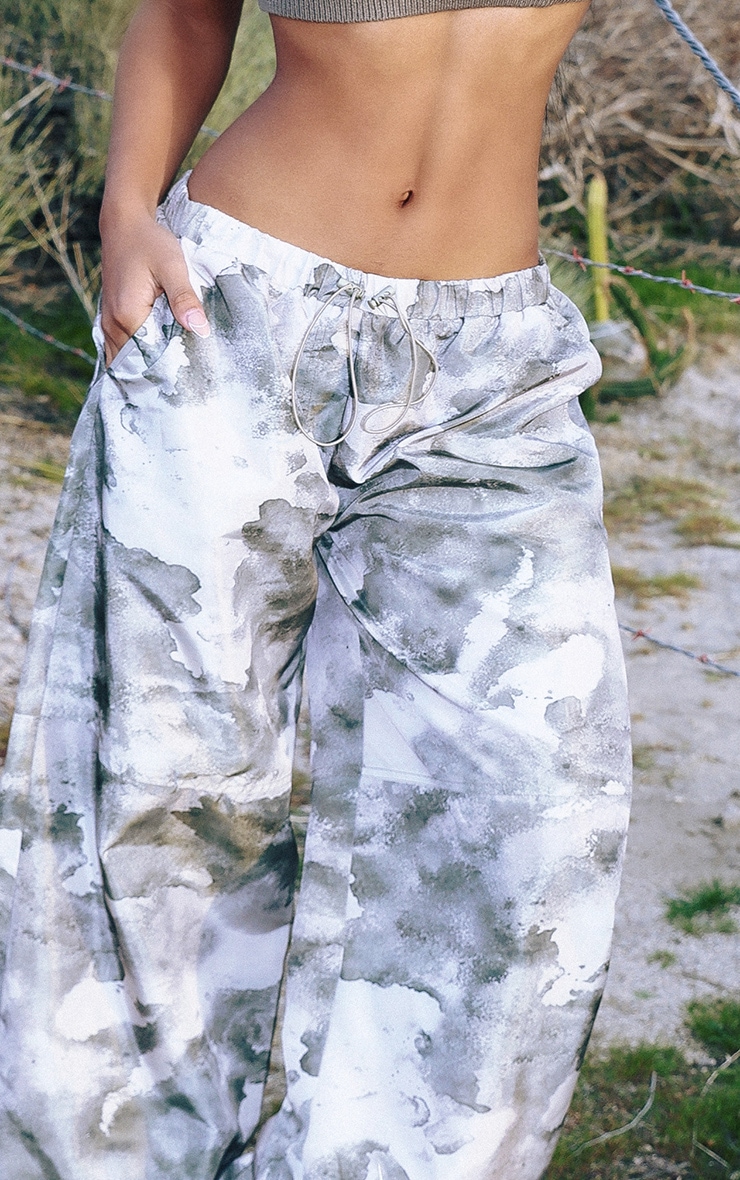 Grey Camo Printed Toggle Parachute Cargo Pants image 2