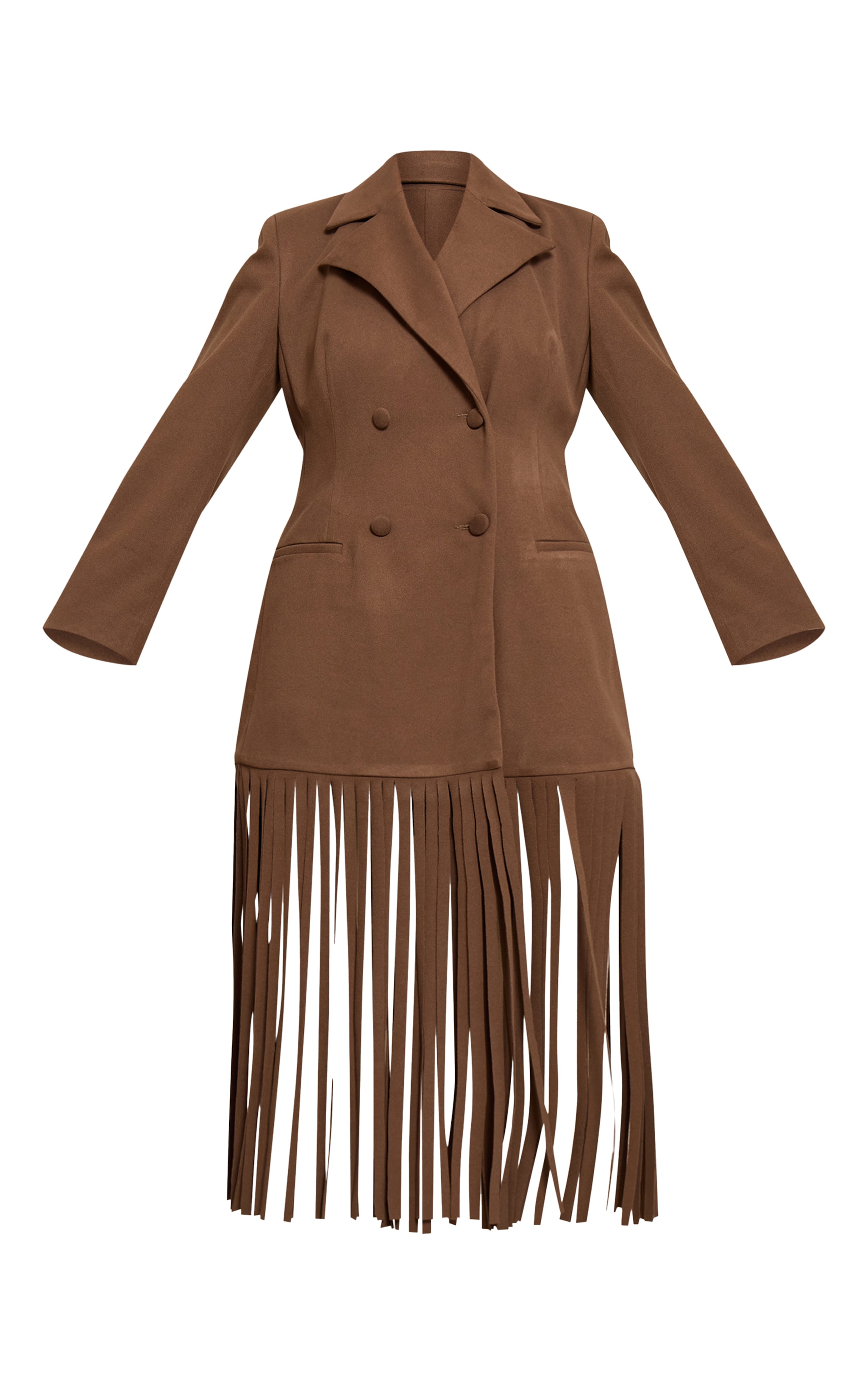 Shape Brown Wool Look Cinched Waist Fringe Hem Blazer image 5