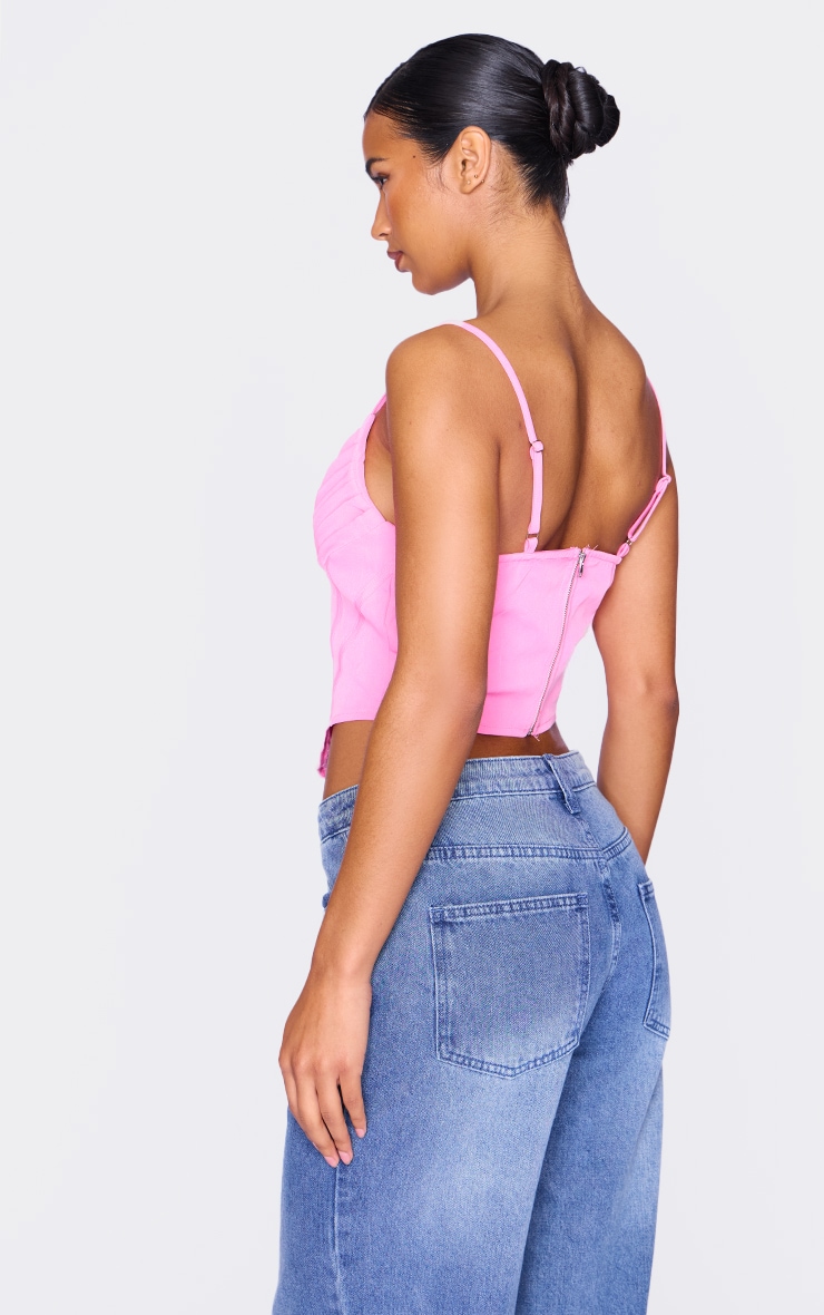 Pink Strappy Pleated Bust Corset Detail Crop Top | Tops