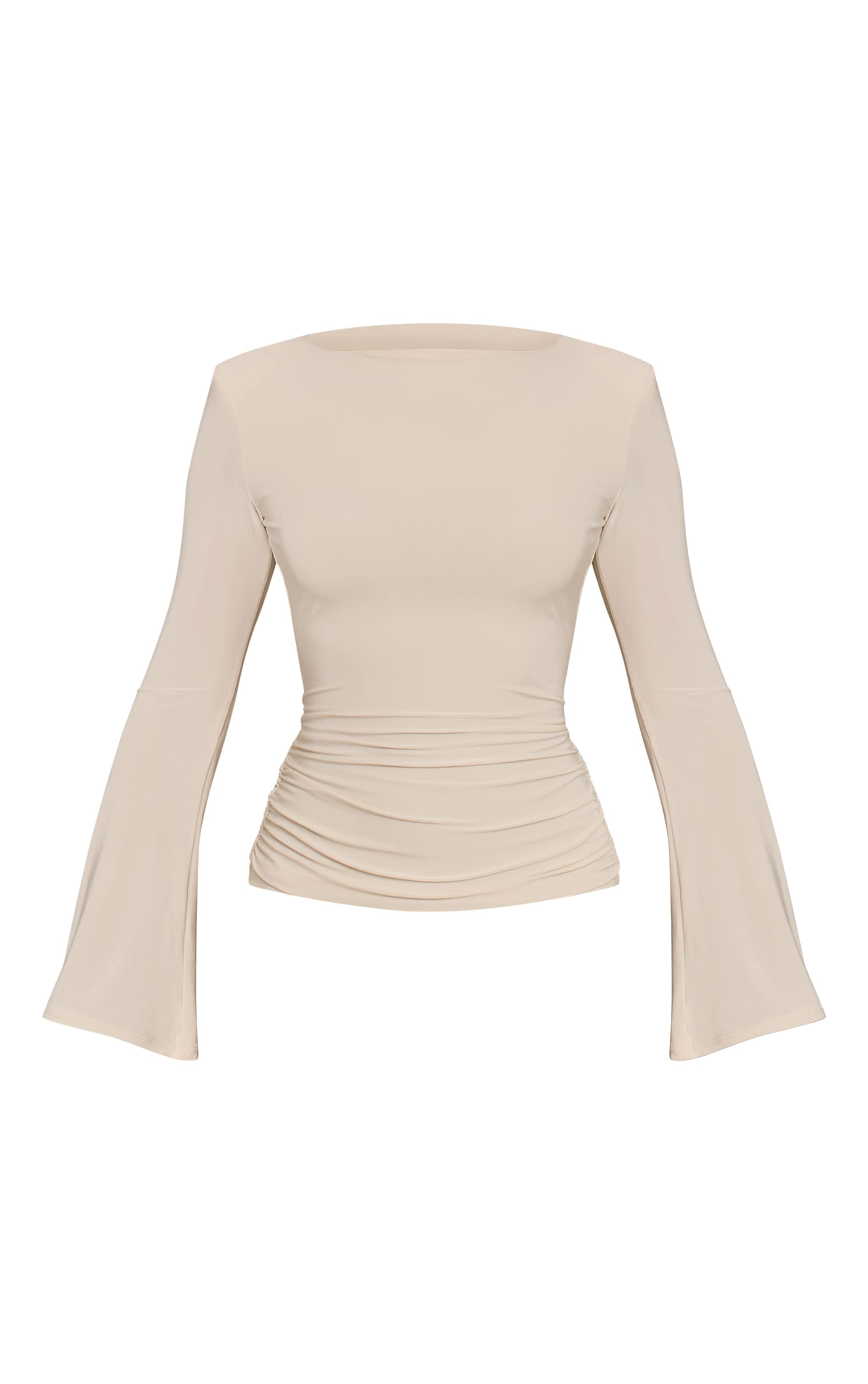 Cream Double Layer Slinky Shoulder Detail Long Sleeve Top image 5