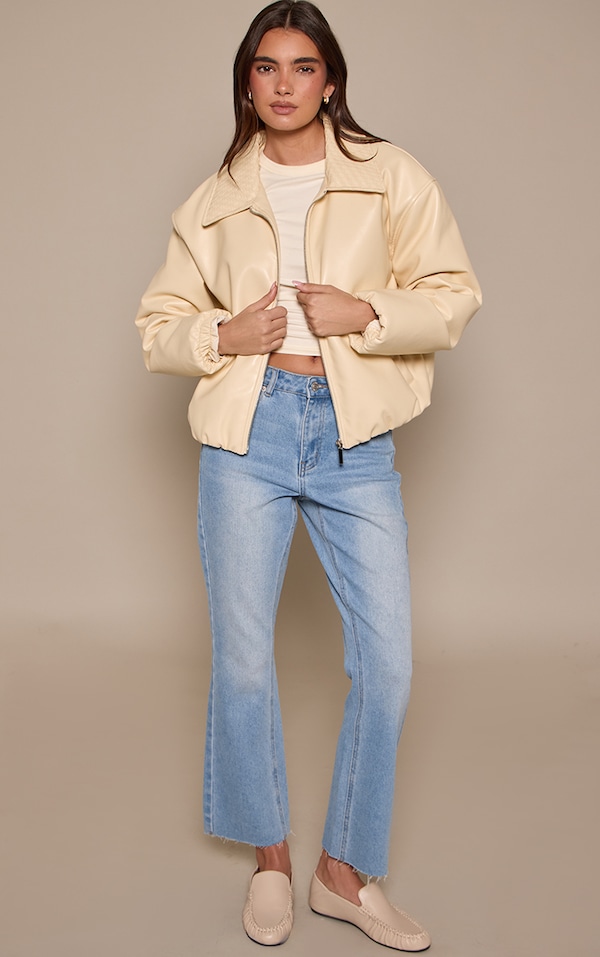 Mid Blue Cropped Raw Hem Straight Leg Jeans