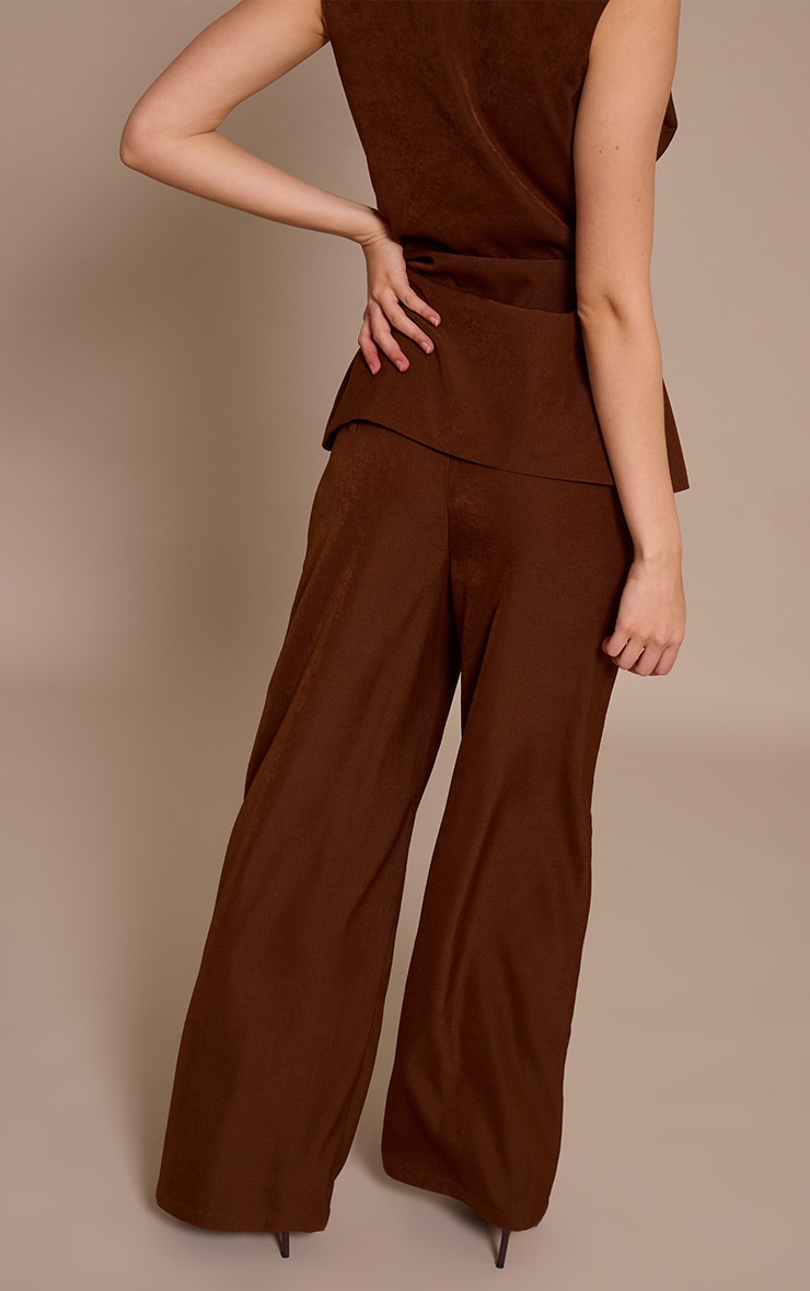 Pantalon large tailleur tissé chocolat image 3