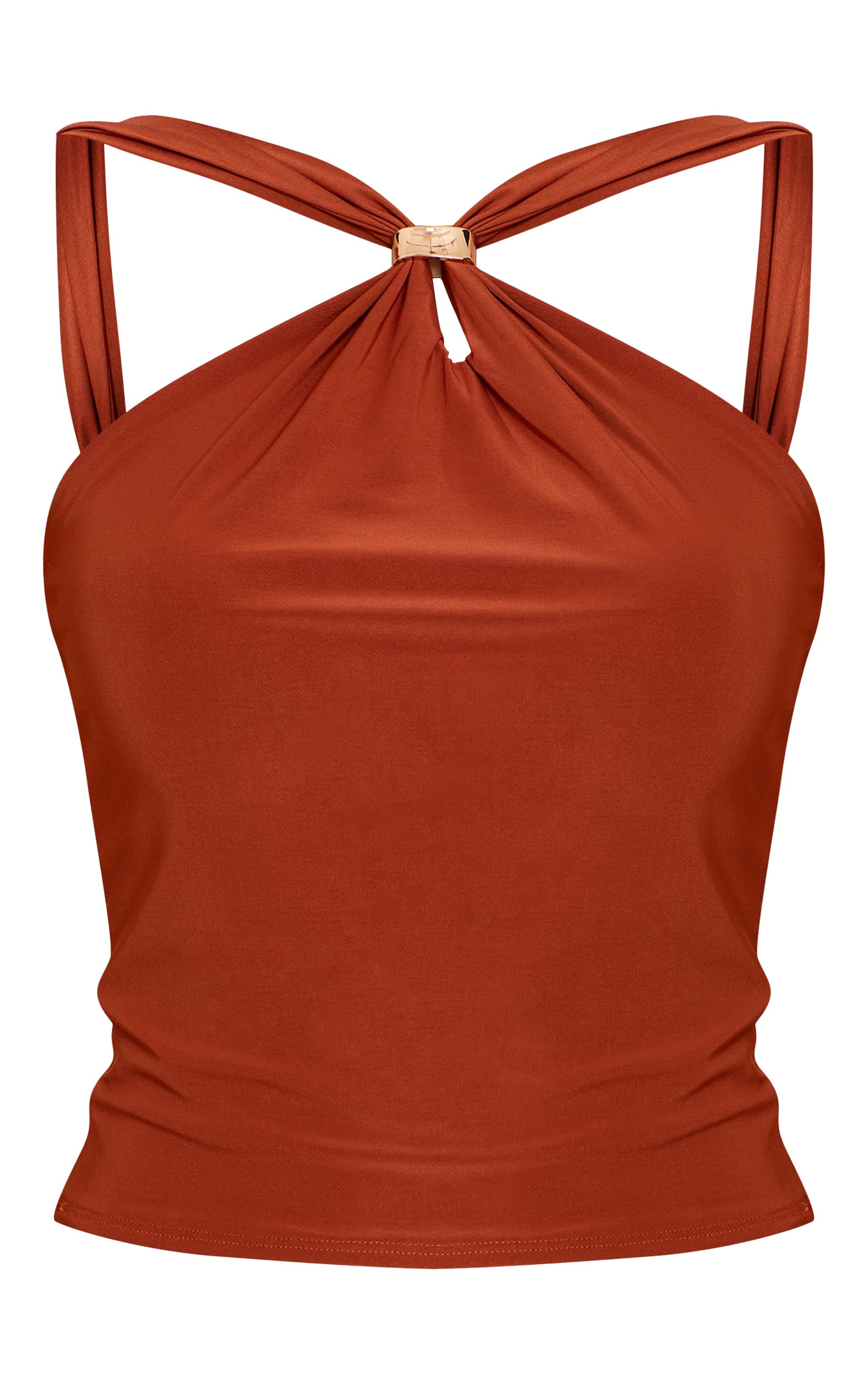 Rust Double Layer Slinky Trim Detail Sleeveless Top image 5