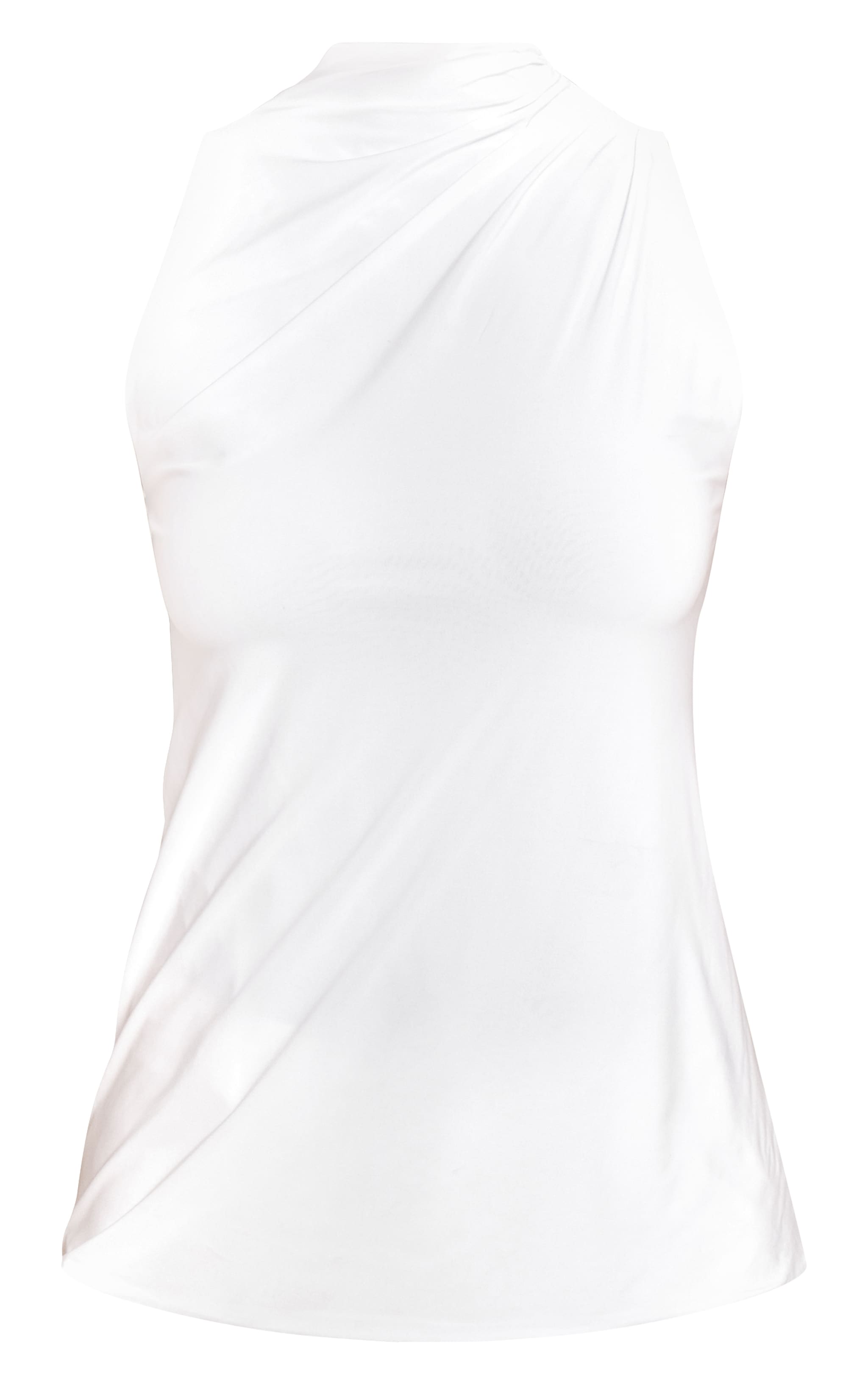 Cream Double Layer Slinky Drapey High Neck Top image 5