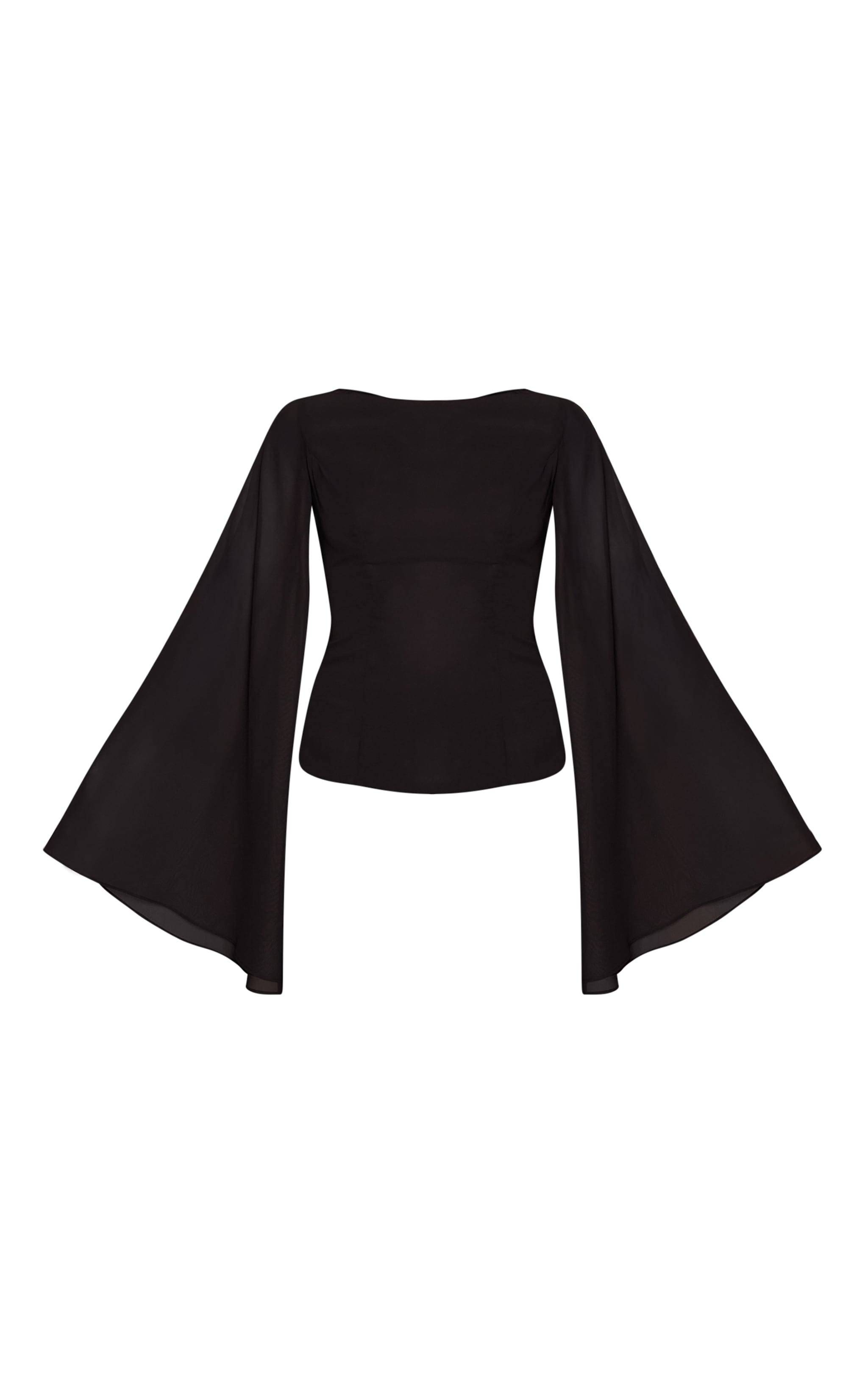 Black Chiffon Flare Sleeve Cape Detail Top   image 5