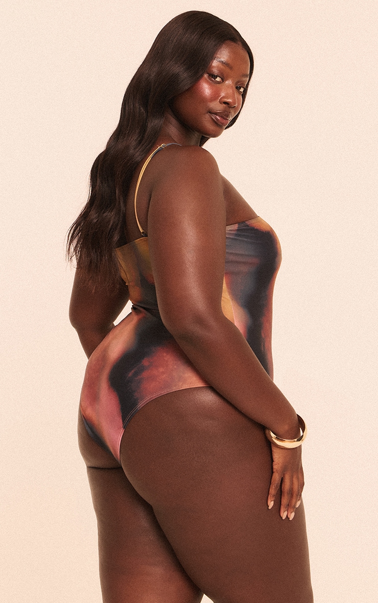 Plus Multi Blurred Print Bandeau Swimsuit image 2