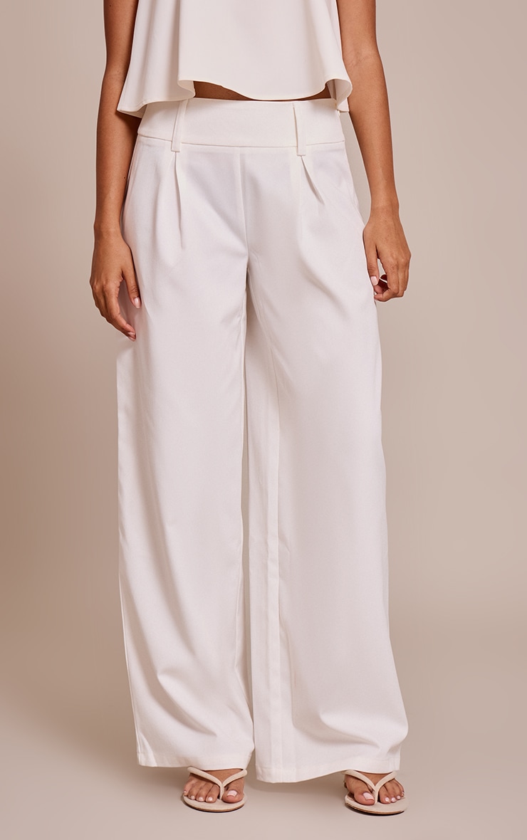 White Tailored Woven Pleated Wide Leg Pant image 2