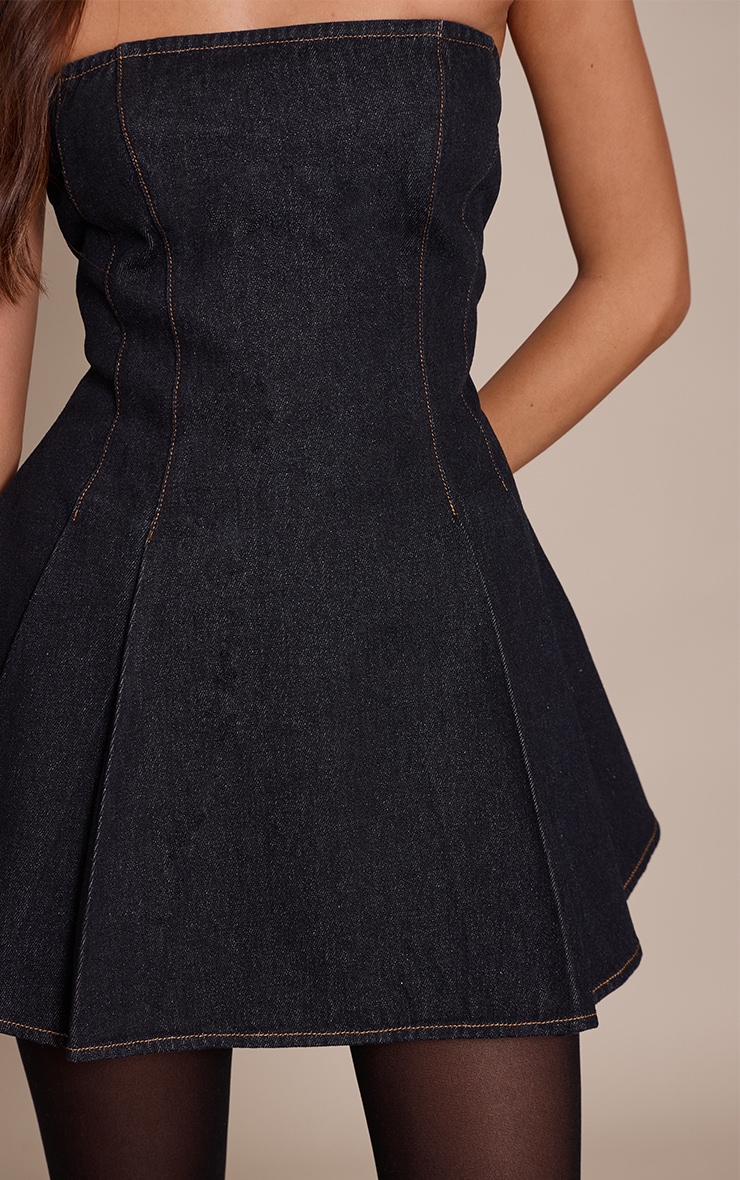 Raw Indigo Strapless Pleat Detail Denim Mini Dress image 4