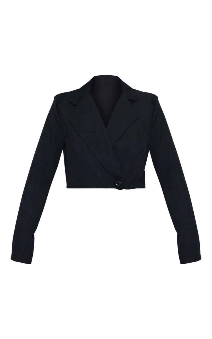 Blazer court basique noir à détail croisé devant image 5