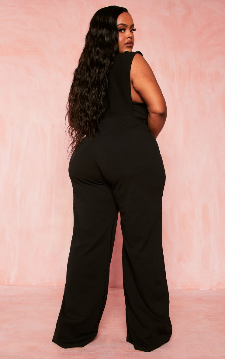 Plus Black Drape One Shoulder Jumpsuit image 2