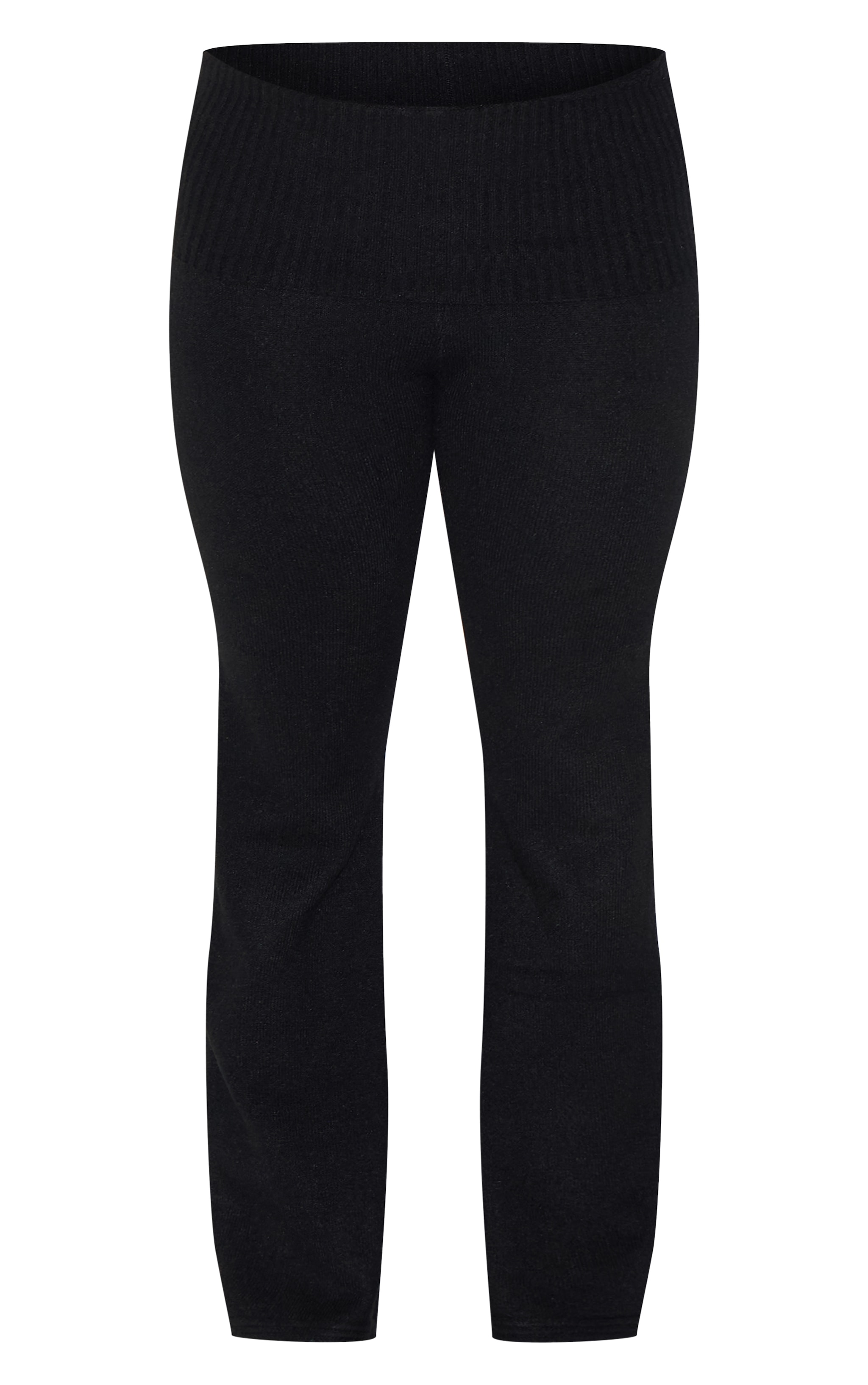 Plus Black Melange Soft Knit Foldover Waist Flared Trousers image 5
