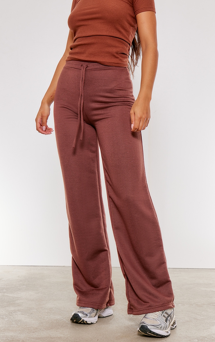 Chocolate Lightweight Drawstring Waist Wide Leg Joggers image 2