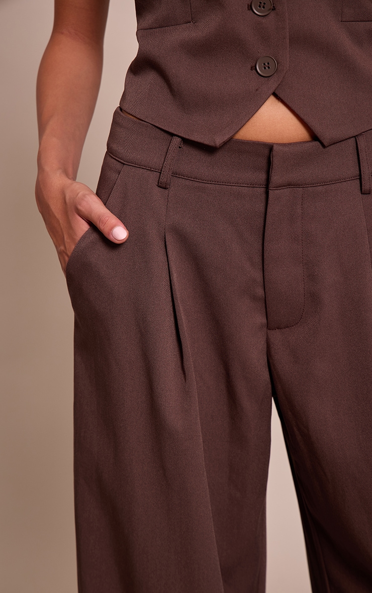 Dark Brown Tailored Woven Wide Leg Pleated Pant image 4