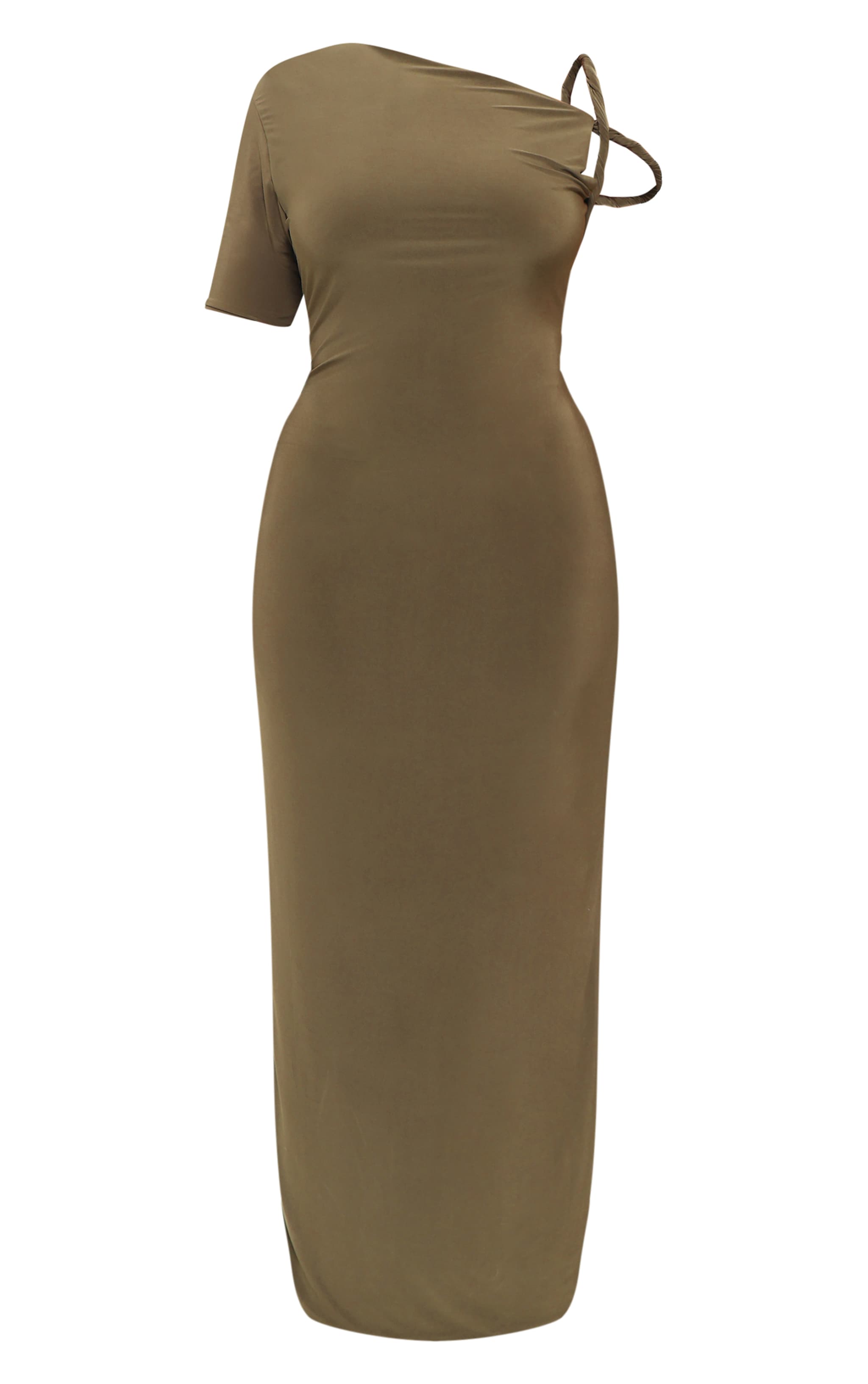Plus Dark Olive Slinky Twist Shoulder Midaxi Dress image 5
