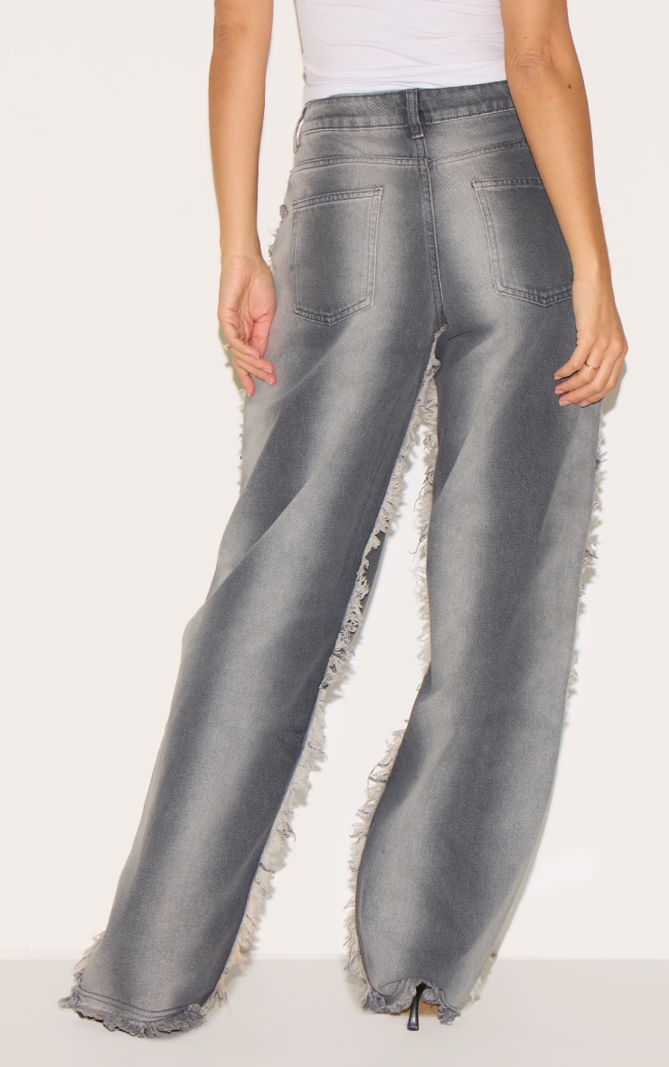 【Anyone more】Lint Gray Washing Denim Wide Pants Washed Grey Western Detail Wide Leg Jeans | Denim