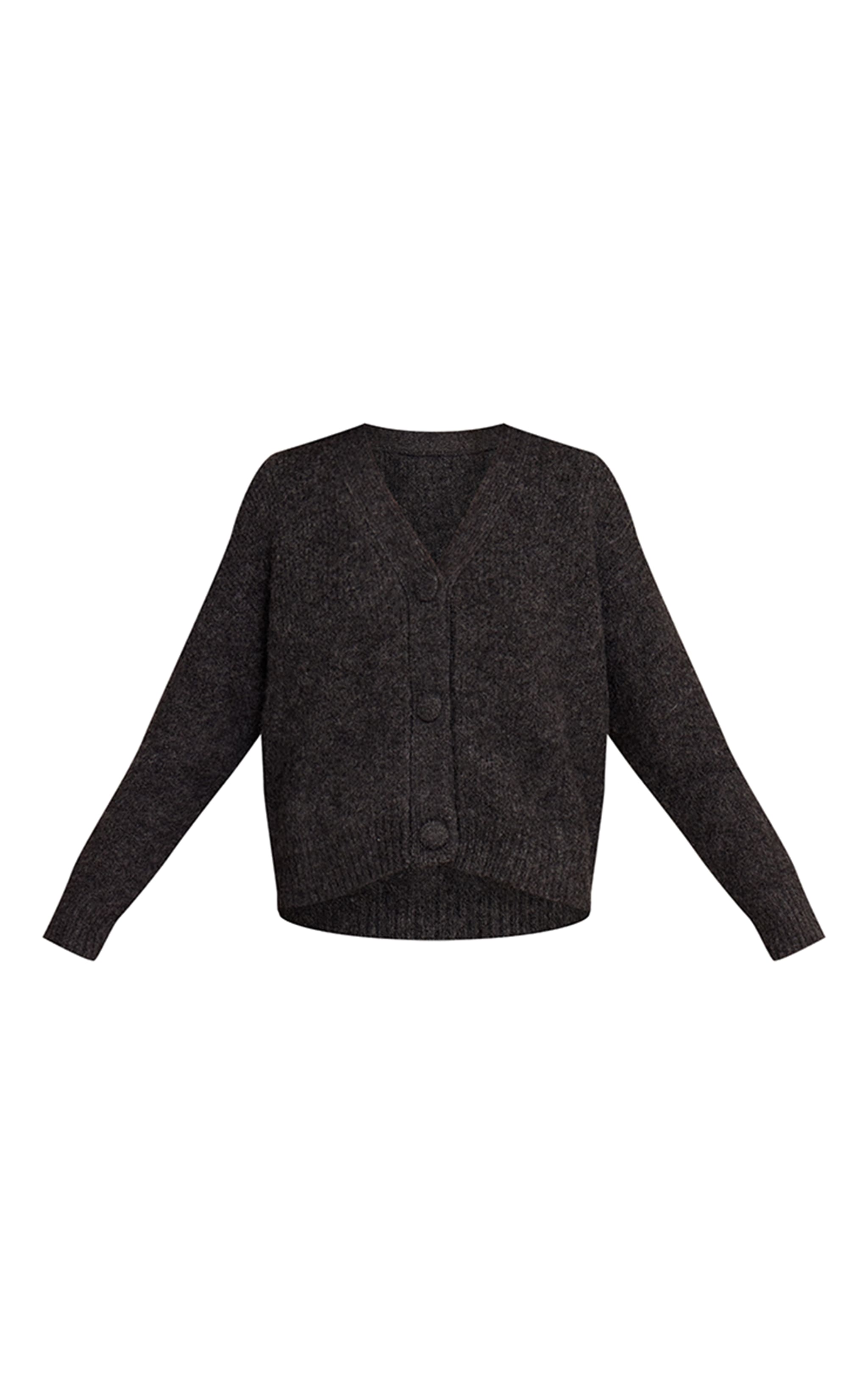 Grey Brushed Button Through Long Sleeve Cardigan image 5