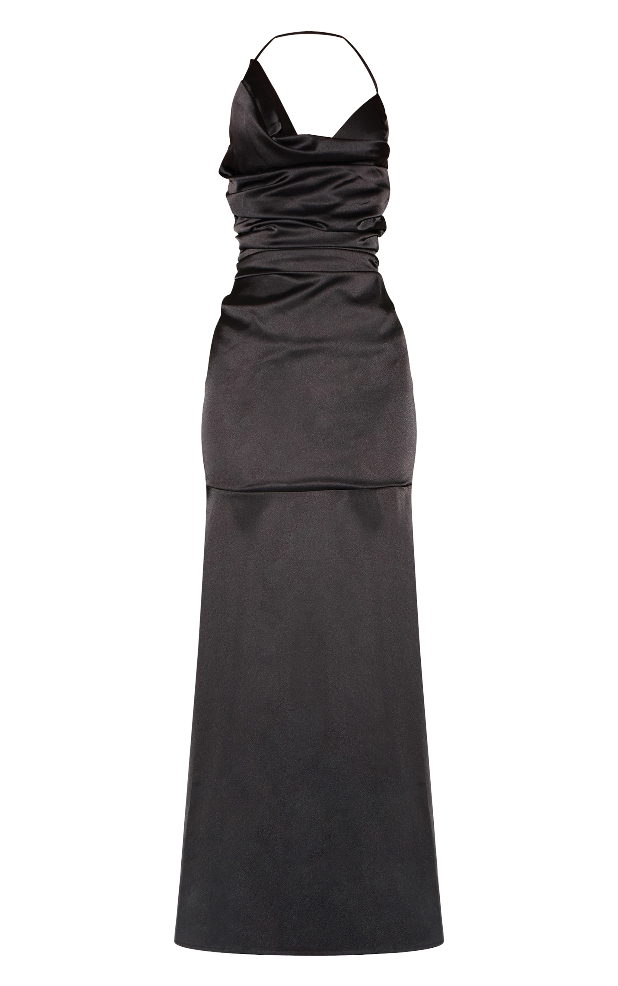 Black Satin Asymetric Drape Maxi Dress image 5
