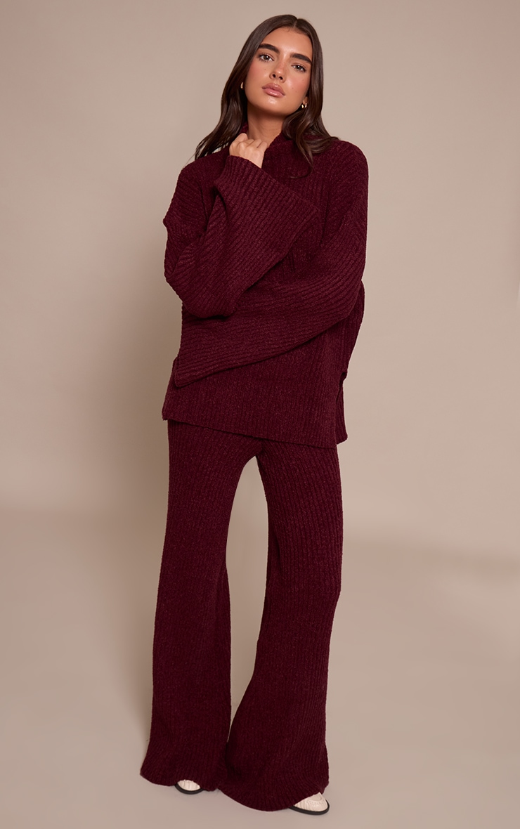 Burgundy Rib Boucle Knit Oversized Sweater image 3