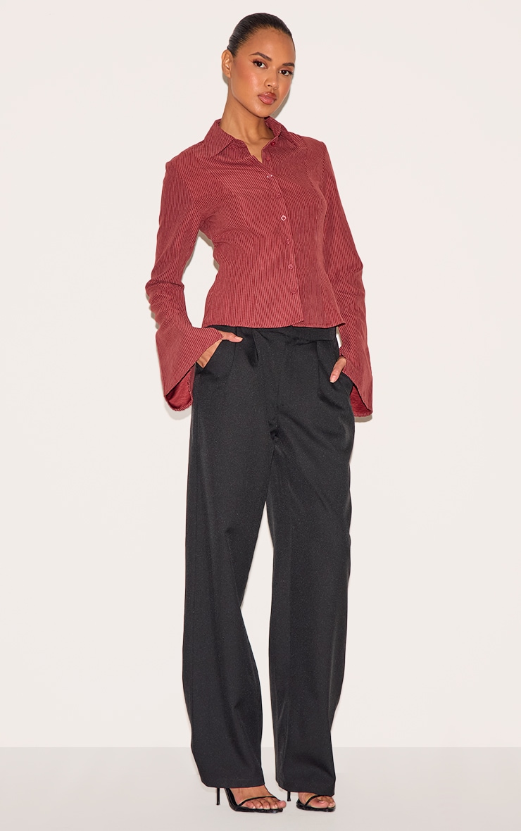 Burgundy Striped Peach Skin Fitted Shirt image 3
