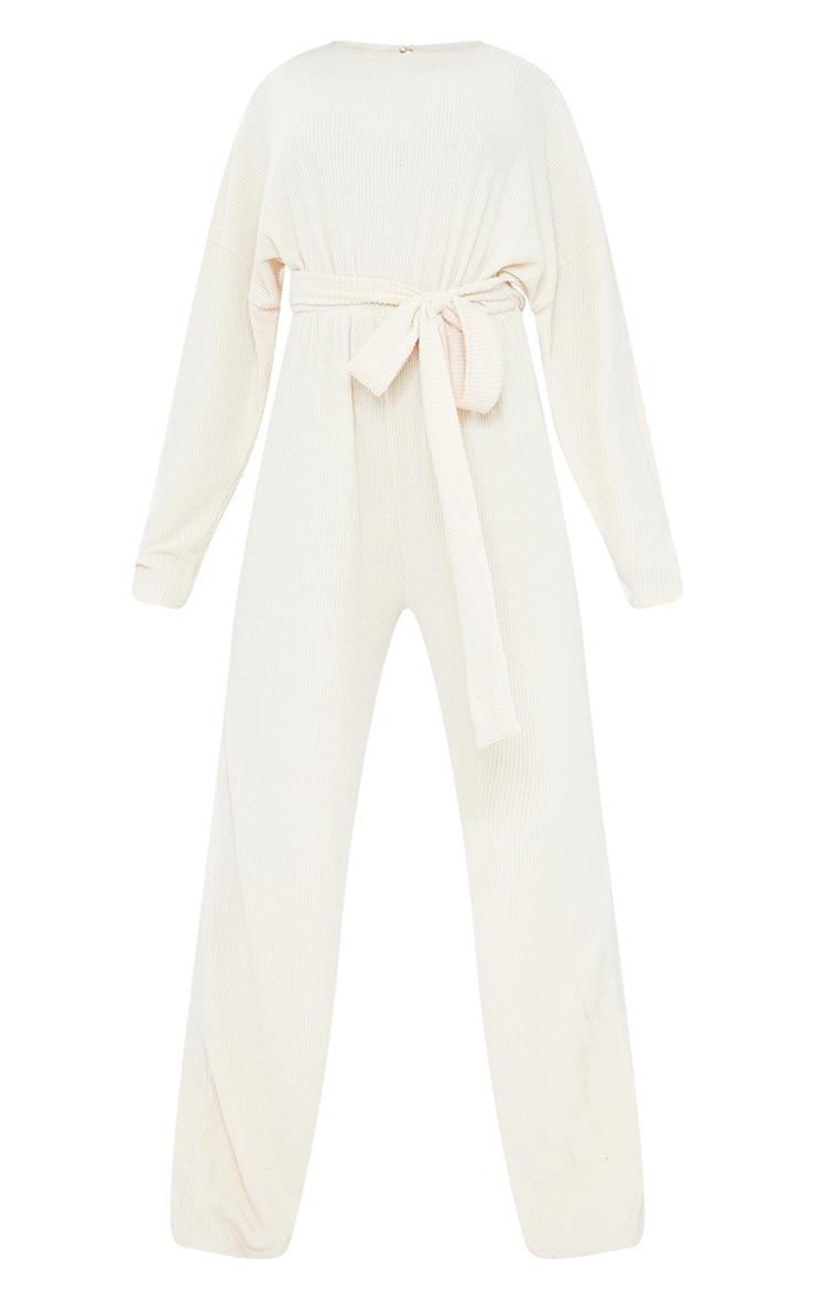 Cream Brushed Rib Oversized Tie Waist Jumpsuit image 5