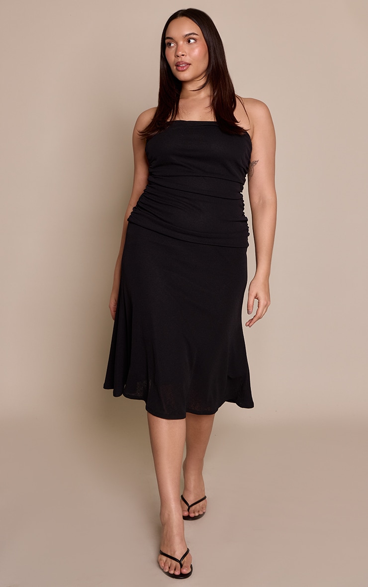 Plus Black Bandeau Onion Skin Ruched Detail Midi Dress image 3