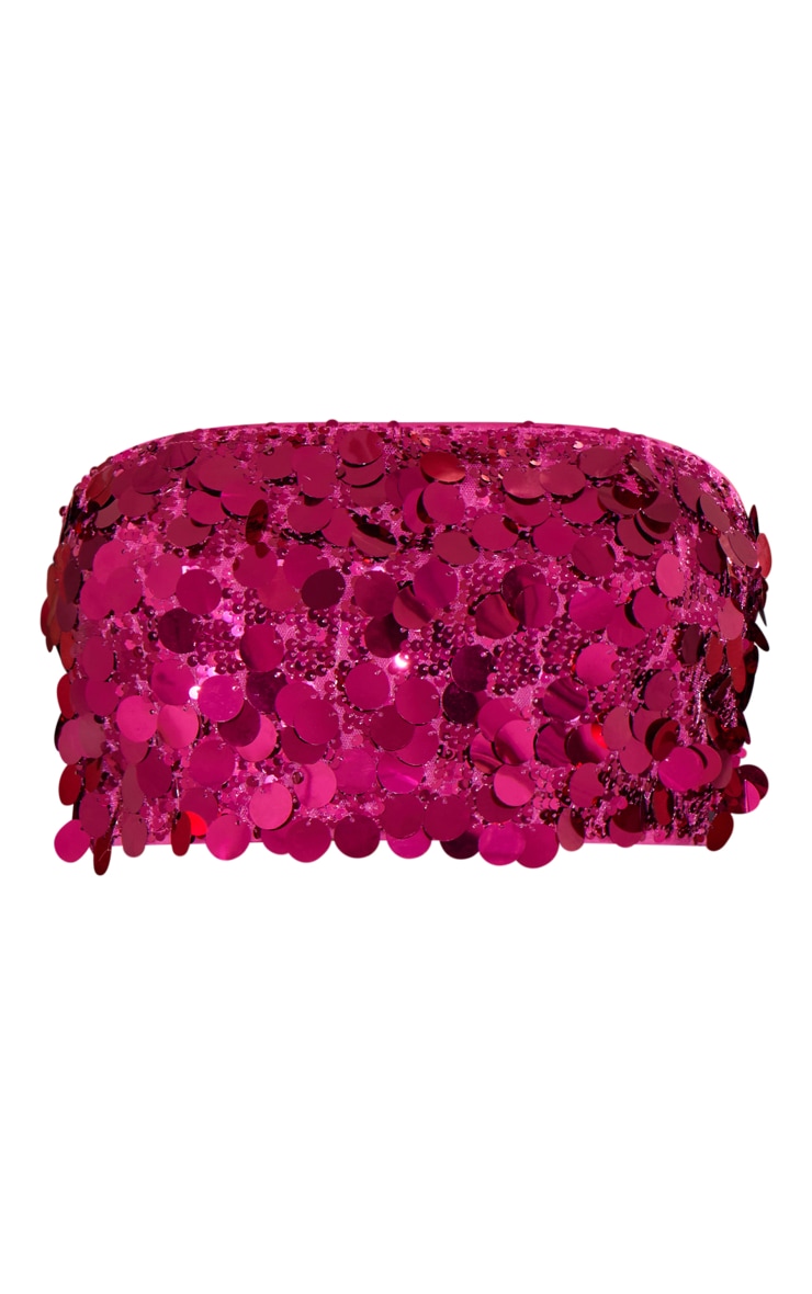 Hot Pink Sequin Micro Bandeau Crop Top image 5