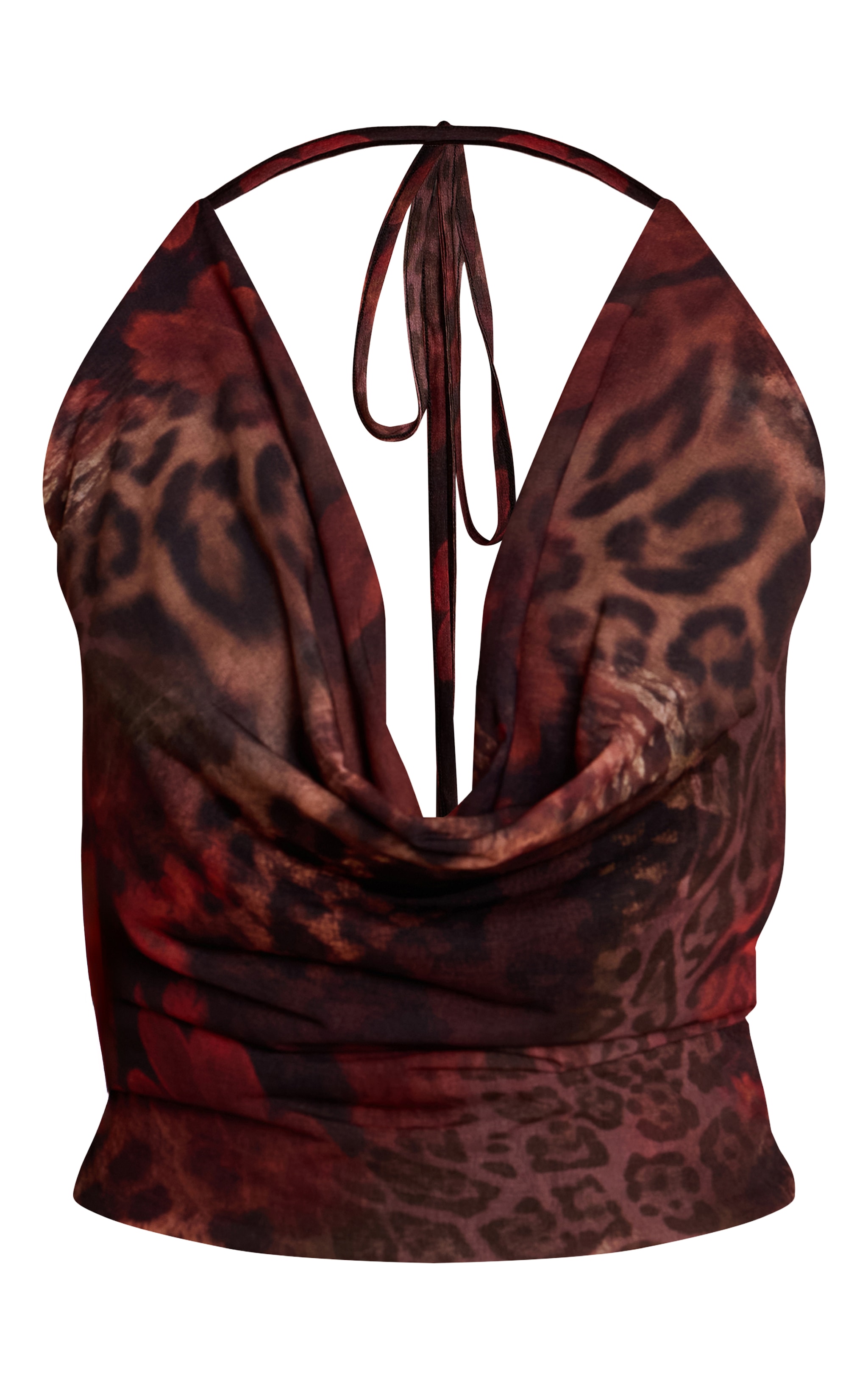 Petite Orange Printed Halterneck Cowl Top image 5