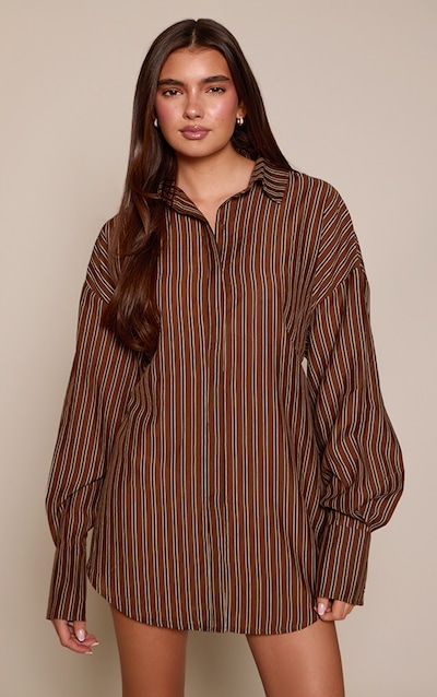 Brown Striped Tie Back Shirt Dress