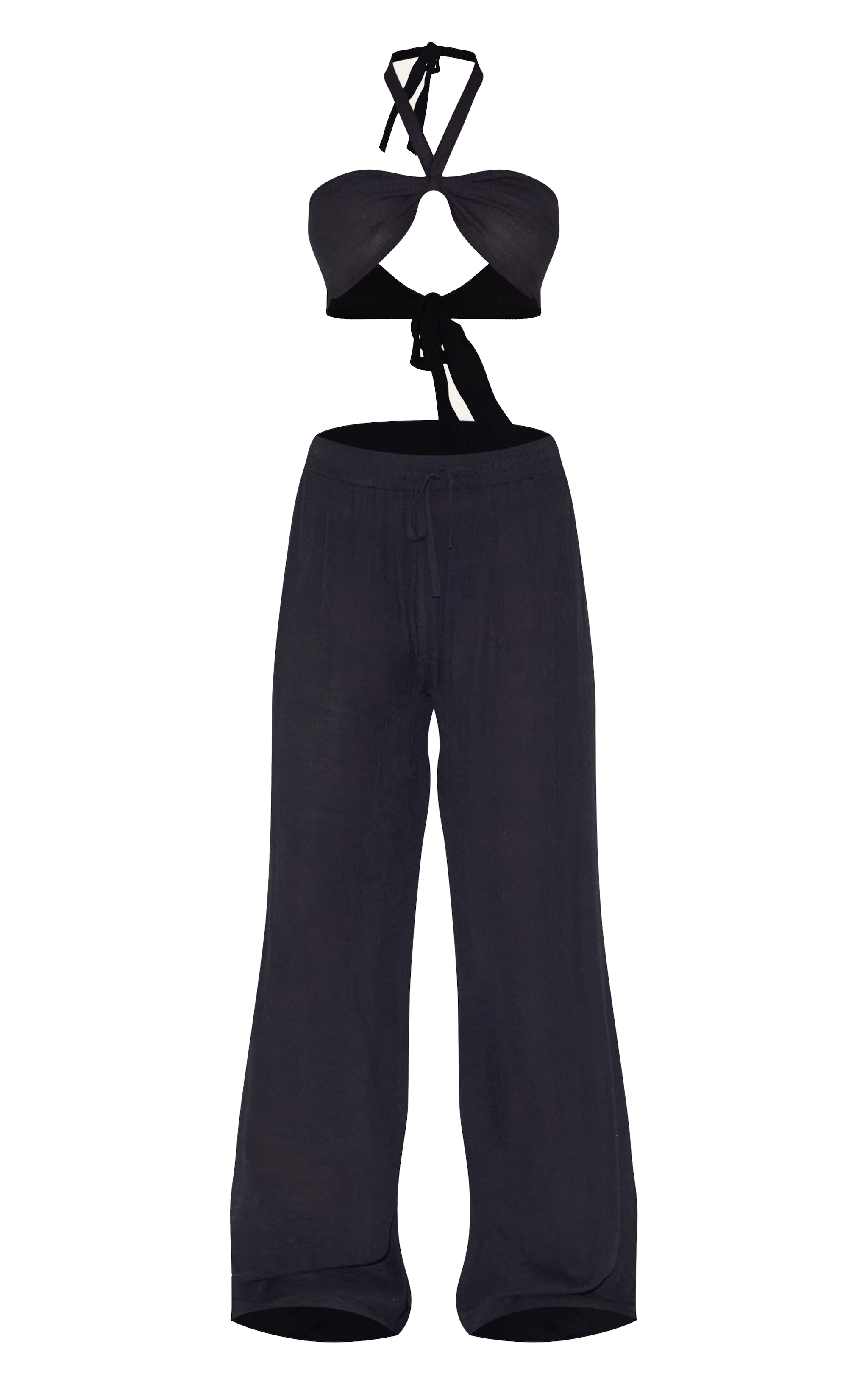 Black Bandeau Beach Top and Pant Set image 5