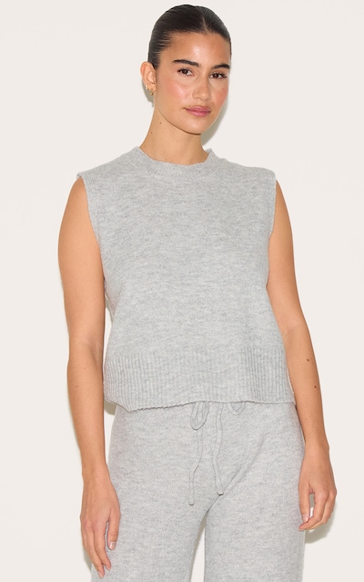 Ash Grey Marl Soft Knit High Neck Sleeveless Crop Top