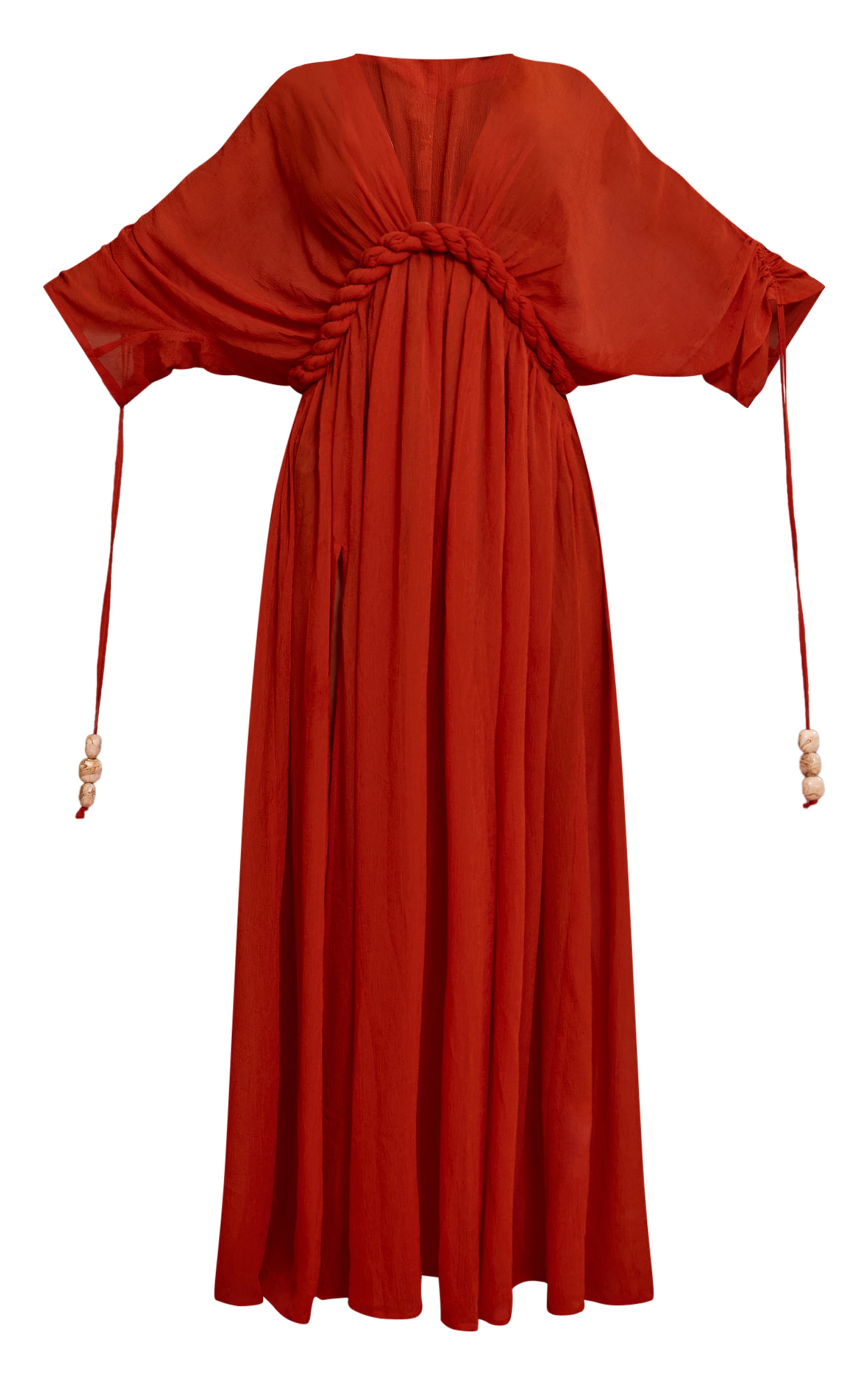 Rust Textured Chiffon Twist Boho Beach Dress image 5