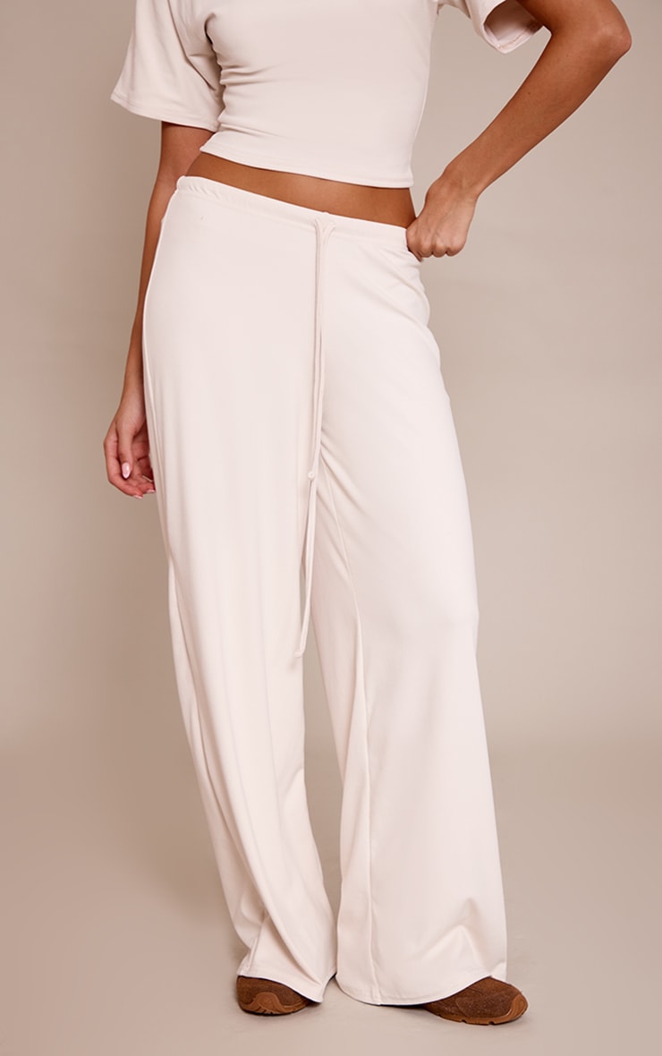 Pantalon décontracté doux crème à taille nouée image 2