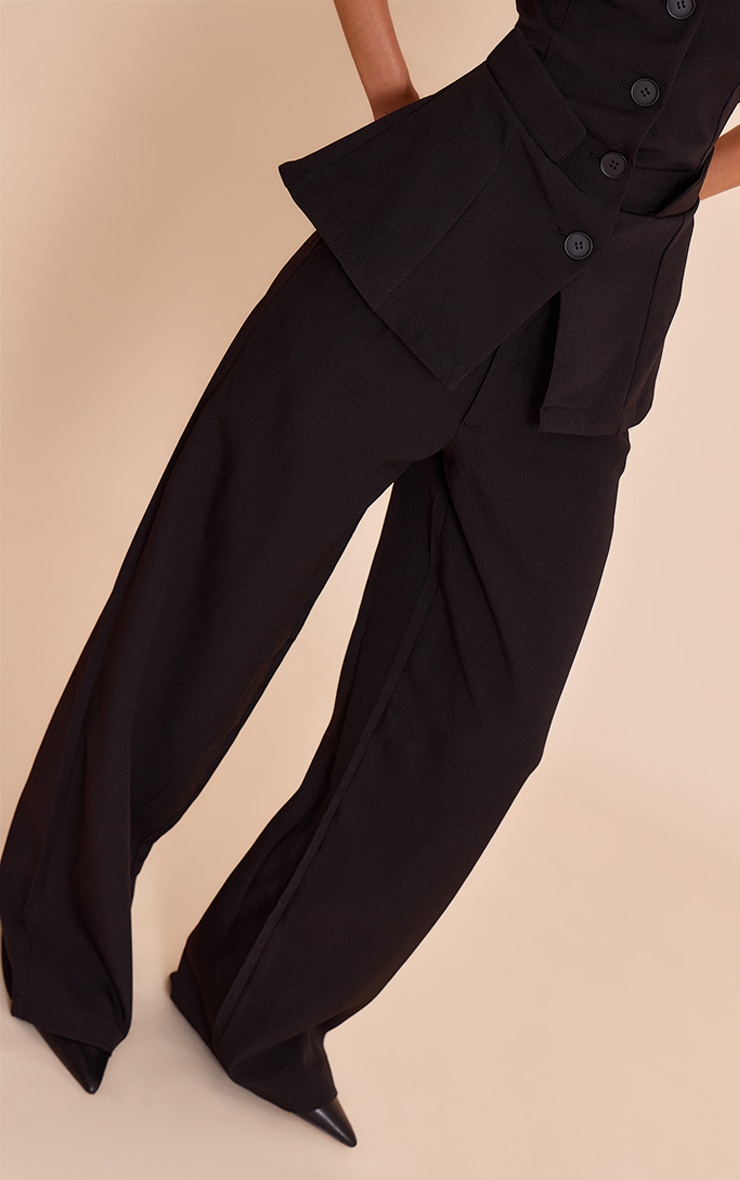 Pantalon large de tailleur tissé noir à taille haute image 2