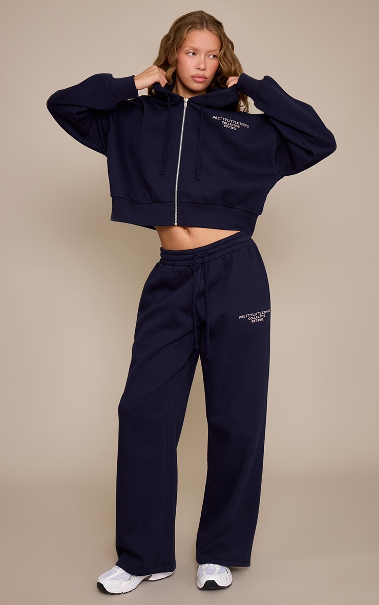 PRETTYLITTLETHING Navy Print Wide Leg Joggers image 1