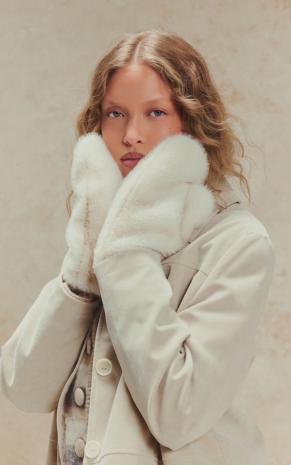 Cream Faux Mink Mittens