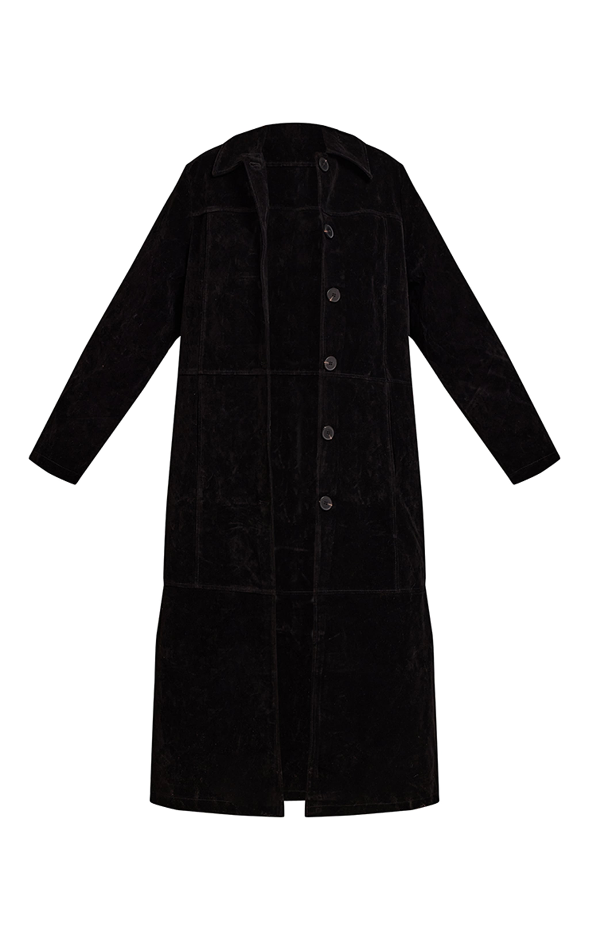 Manteau long en suédine noire à boutons image 5