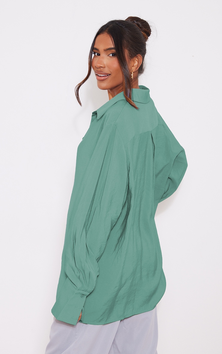 Washed Green Poplin Oversized Cuff Shirt image 2