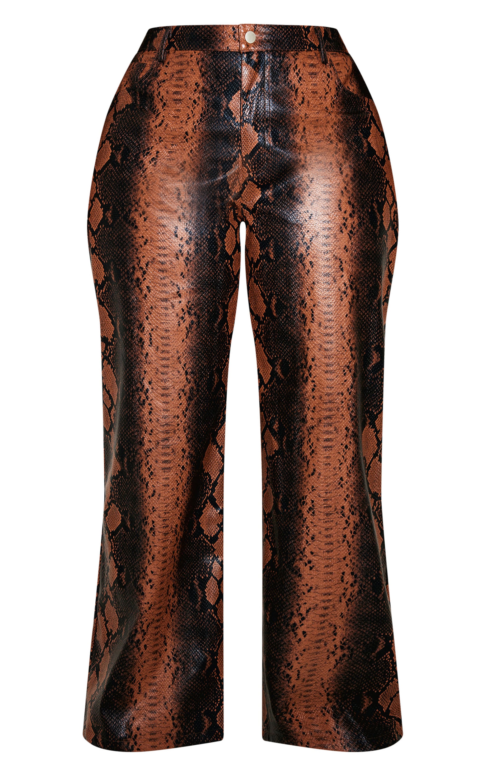 Plus Brown Faux Leather Snake Print Wide Leg Pants image 5