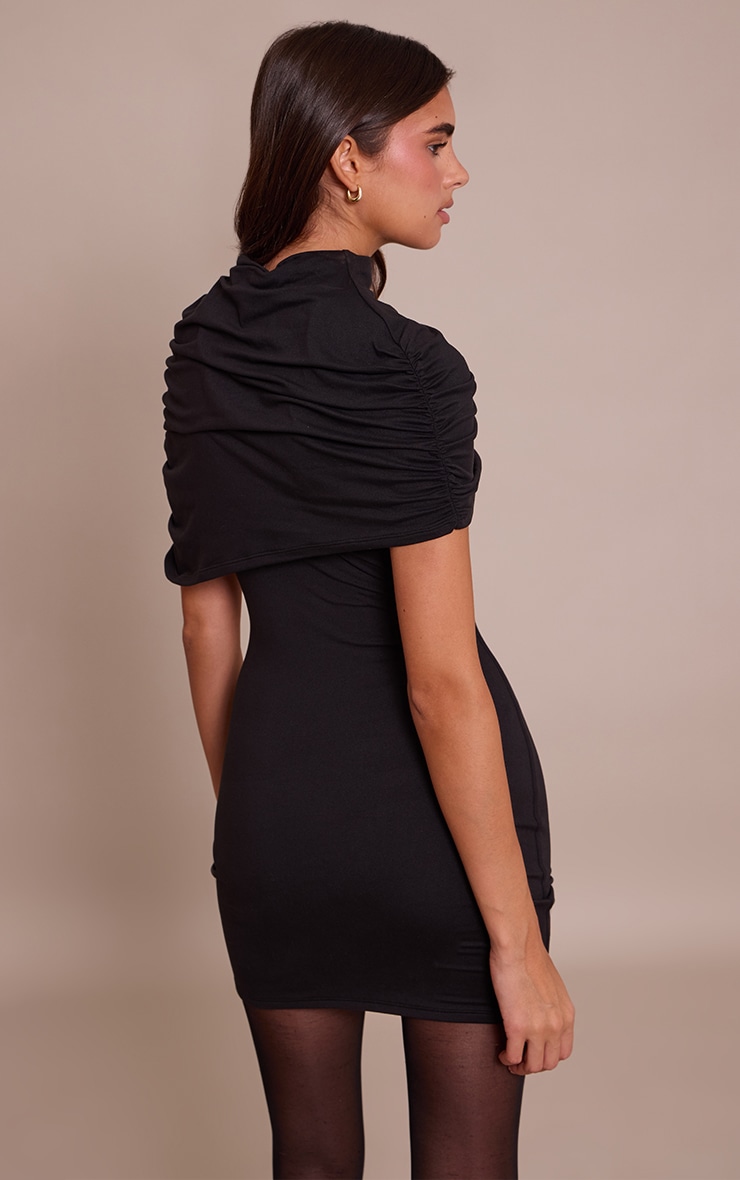 Black Double Contour Asymmetric Overlay Detail Bodycon Dress image 2