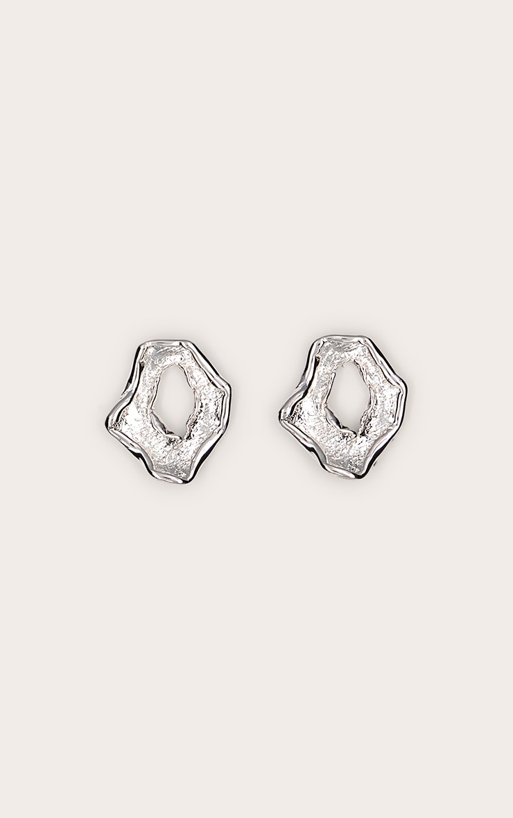Silver Textured Abstract Circular Earrings image 2
