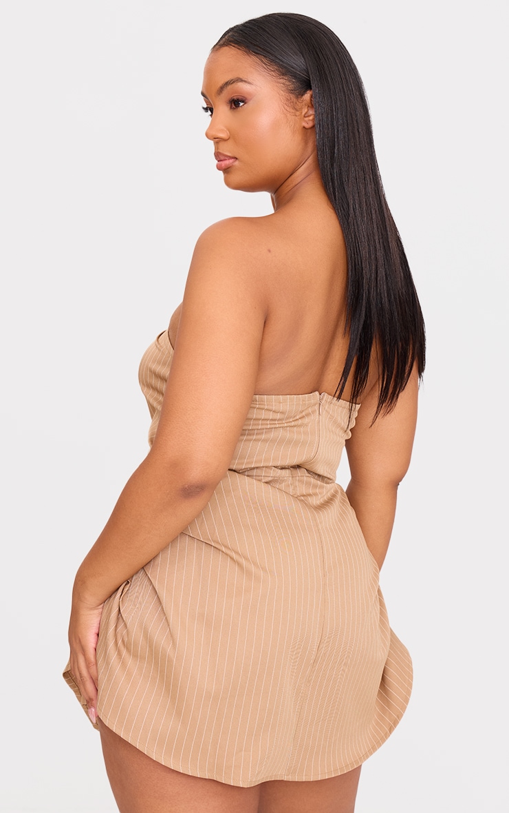Plus Combishort bustier jupe short tissé gris pierre à fines rayures et côtés froncés image 2