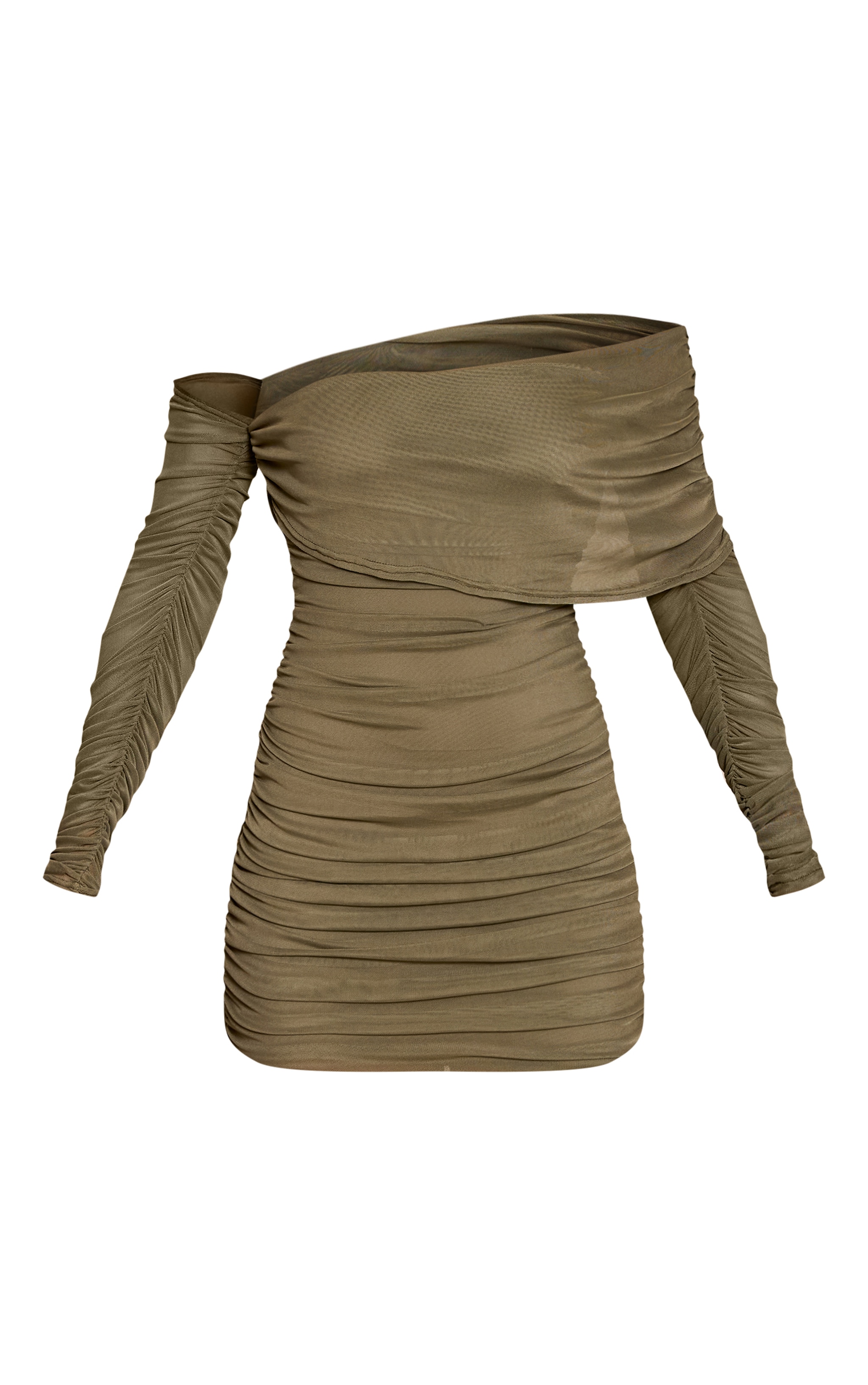 Mini robe asymétrique en mesh doublé kaki à manches longues image 5