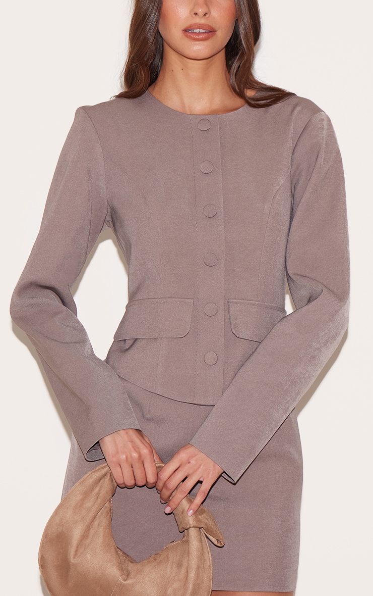Mushroom Woven Tailored Button Detail Mini Dress image 4