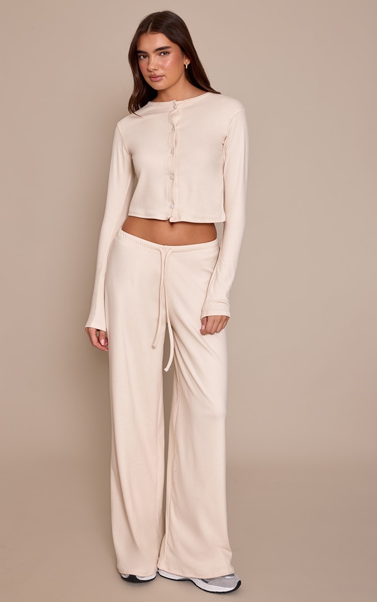 Cream Soft Touch Button Up Cardigan image 3