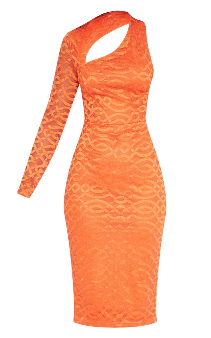 Bright Orange One Shoulder Lace Midi Dress image 3