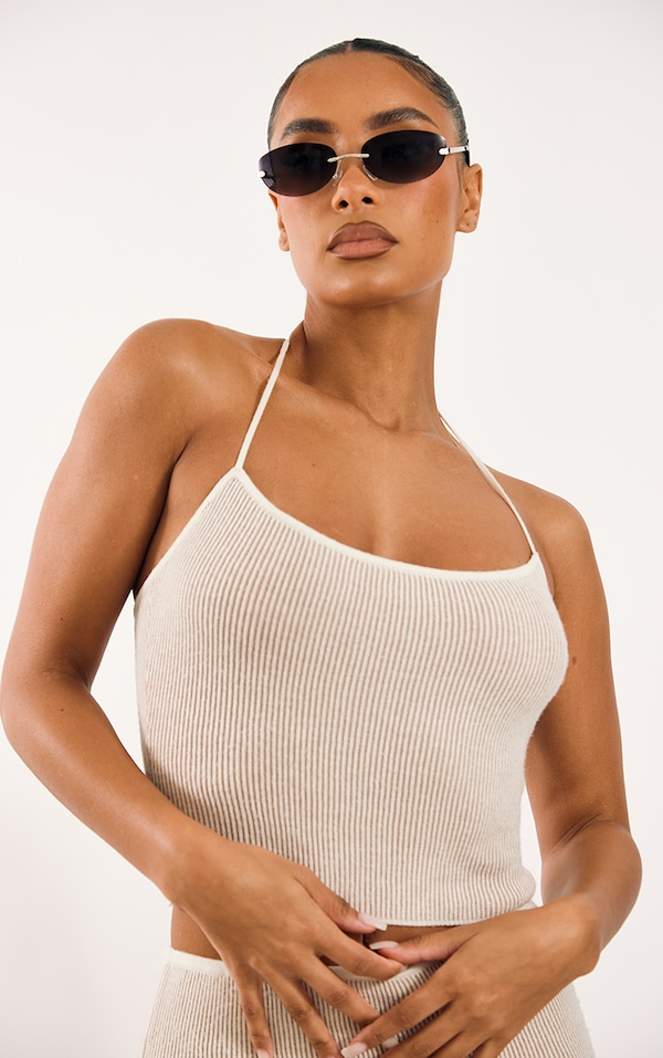 Stone Two Tone Knit Halterneck Top