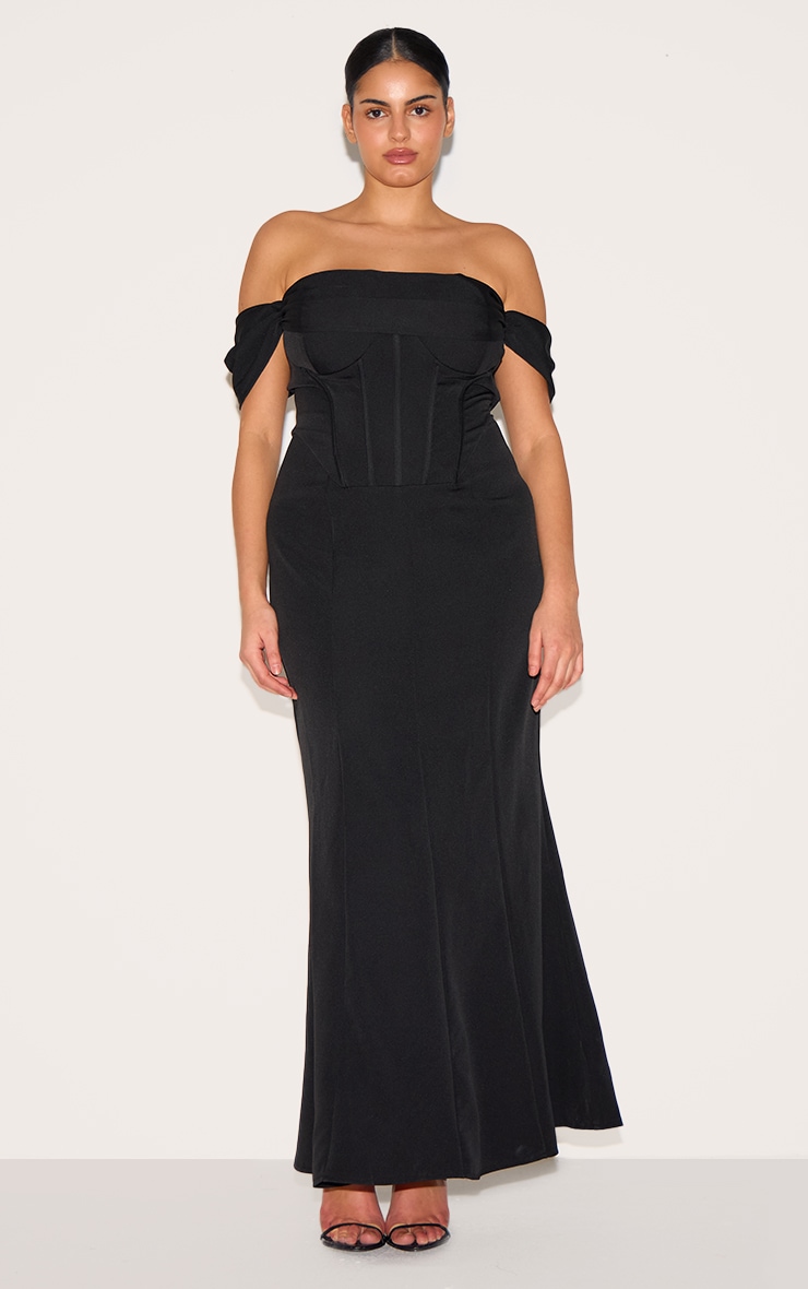 Plus Black Corset Detail Bardot Dress image 1