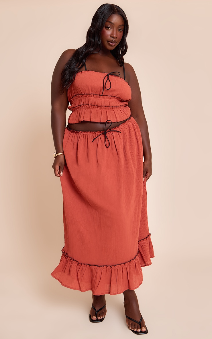 Plus Rust Cheesecloth Maxi Contrast Skirt image 1