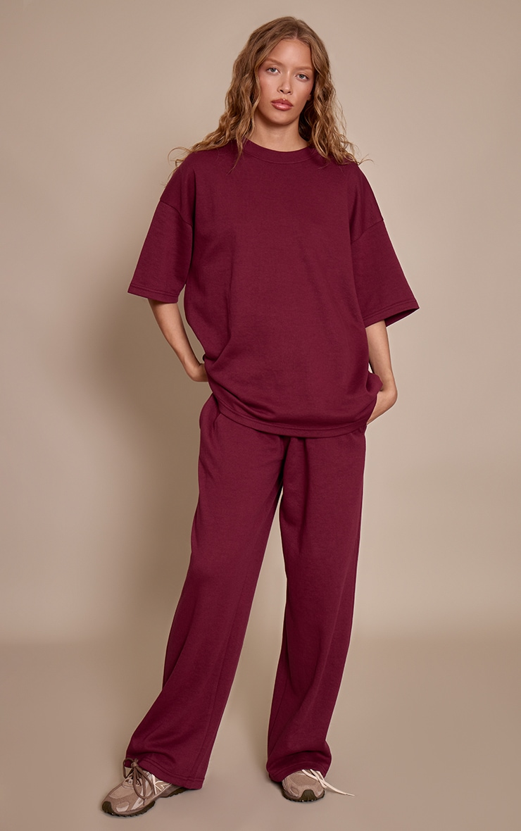 Burgundy Jersey Mid Rise Wide Leg Pants image 1
